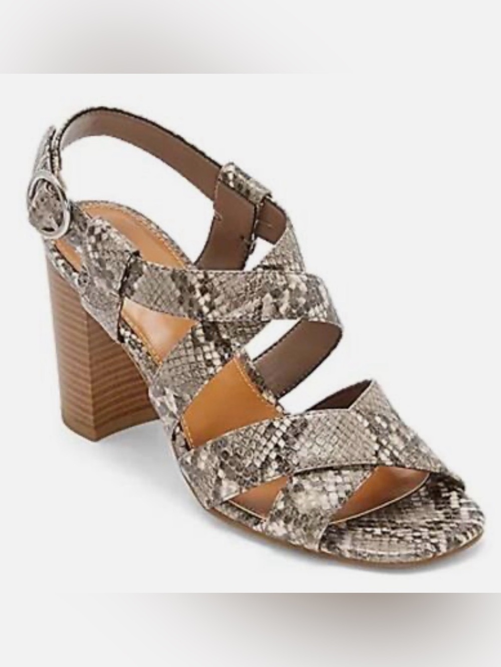 a.n.a Snake-Print Block Heel Sandal - Taupe
